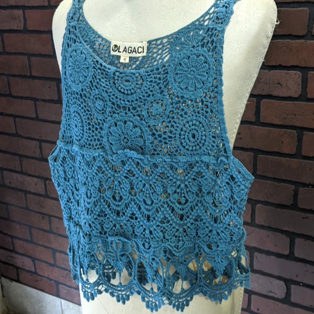 Knitted Blue Cover Up Tank (great for beach)